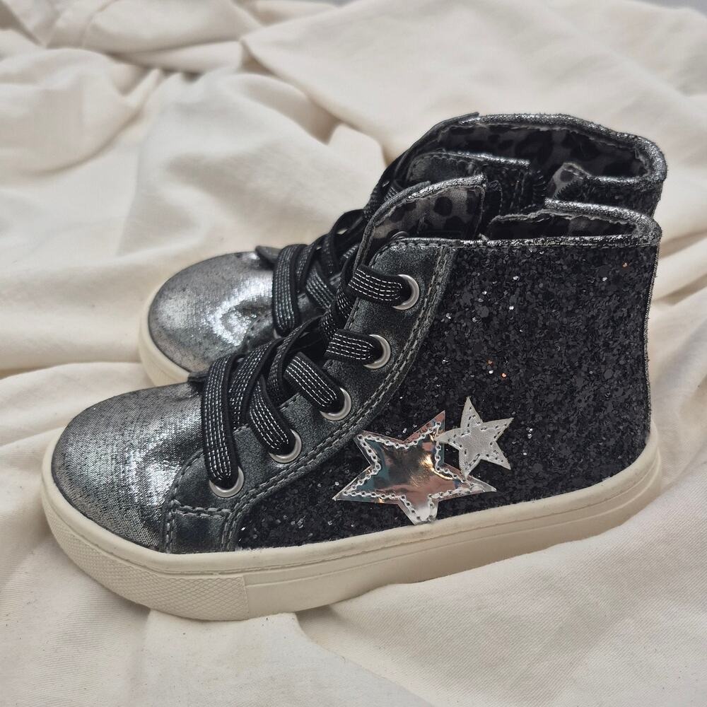NEW Harper Canyon jenny Star black glitter high-top sneaker silver girl size 8